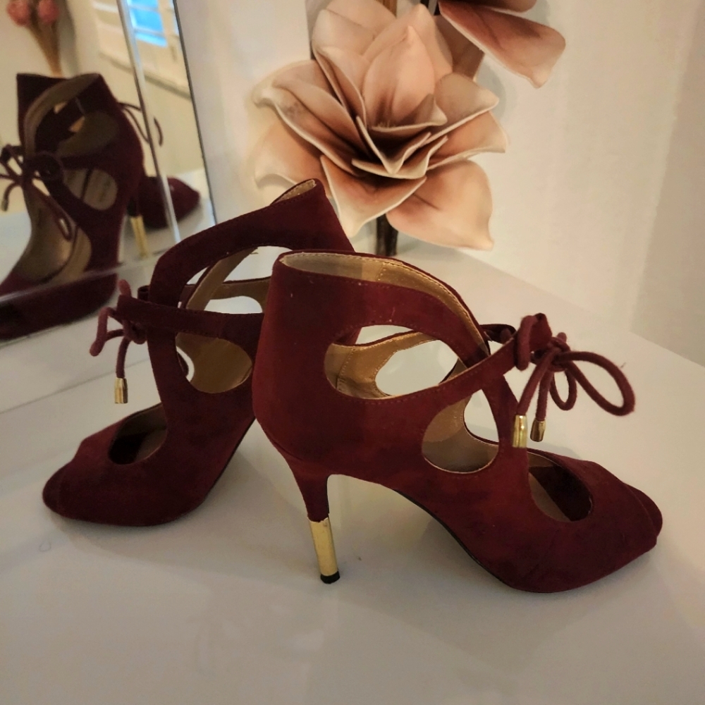 🌟Burgundy / red open toe heels 🌟 - Picture 5 of 5